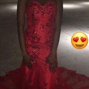 A Beautiful Long Red Dress with plenty of Beading